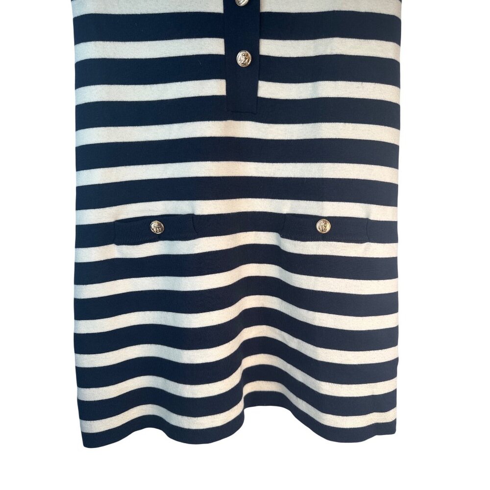 ZARA Navy & White Small Striped Short Sleeve Button Front Shift Dress - Picture 11 of 14